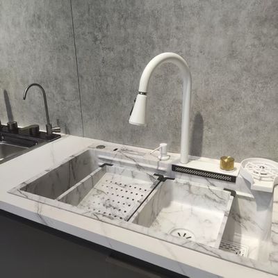 Bom preço Pia de Cozinha de Montagem Superior / Embutir Branca Pia de Cozinha Multifuncional Dupla Cuba Aço Inoxidável de Montagem Superior | Bitola de Aço Personalizada Disponível | Profundidade de Cuba Personalizada Disponível | À Prova de Ferrugem e Resistente à Corrosão on-line