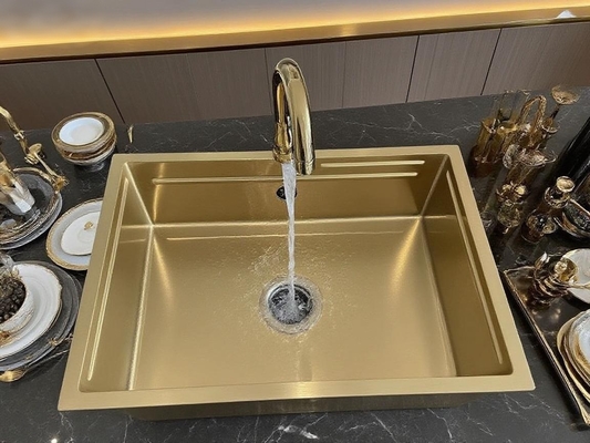 Lava-louça de cozinha quadrada de aço inoxidável SUS304 de luxo em tons de ouro com design de drenagem eficiente