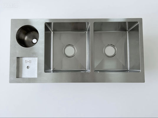 Bom preço Pia de cozinha de cuba dupla em aço inoxidável 304 com acessórios on-line