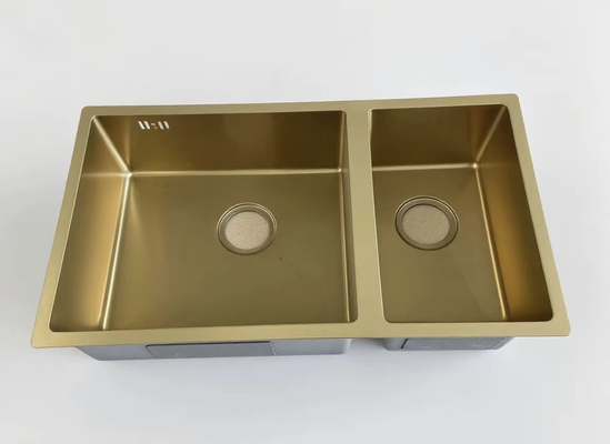 Pia de Aço Inoxidável Dourada com Duas Cubas – Anti-manchas, Durável, Ideal para Cozinhas Modernas