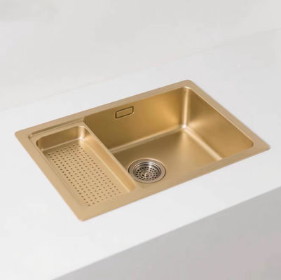 Pia de cozinha em aço inoxidável SUS304 com escorredor, tom dourado