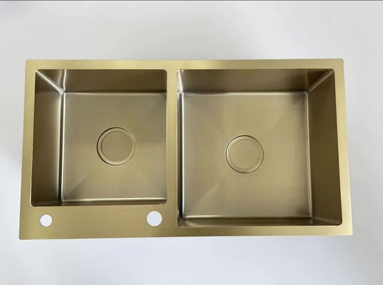 Bom preço Compatível com instalação embutida e sobreposta, pia de cozinha em aço inoxidável SUS304 de grau alimentício (18/8) com acabamento dourado e escorredor | Espessura de aço personalizável disponível | Profundidade de cuba personalizável disponível | À prova de ferrugem e resistente à corrosão on-line