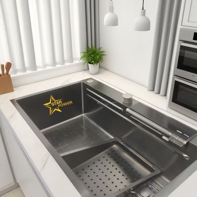 Bom preço Lava-louças de cozinha de aço inoxidável cinza divisória de lava-louças de cozinha 11kg capacidade de carga ♪ profundidade de bacia personalizada disponível ♪ calibre de aço personalizado disponível on-line