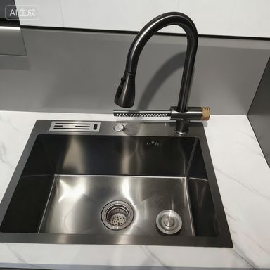 Conjunto de lavatório de cozinha de aço inoxidável ultradurável com torneira integrada. Profundidade de banheira personalizada disponível. Medida de aço personalizada disponível.