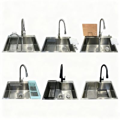 Bom preço Fabricação à mão de borracha de precisão polida 304/316 aço inoxidável lava-louças de cozinha com recipiente único ou duplo on-line