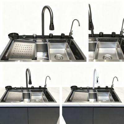 Bom preço Lavadora de copos Premium personalizada integrada polida à mão 304/316 Lavatório de cozinha de aço inoxidável com 250-300mm de profundidade de taça e espessura de painel de 1,2-2,0mm on-line