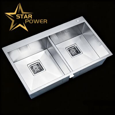 STAR POWER 304 aço inoxidável Double Bowl Laveira de cozinha feita à mão com profundidade de taça personalizada