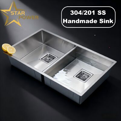 STAR POWER 304SS Premium espessado manual Double Bowl Lavatório de cozinha com aço inoxidável de qualidade alimentar