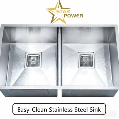 STAR POWER 304SS Premium espessado manual Double Bowl Lavatório de cozinha com aço inoxidável de qualidade alimentar