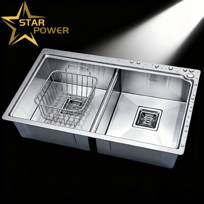 Pia de Cozinha Dupla em Aço Inoxidável STAR POWER Premium 304 com Torneira Retrátil para um Fluxo de Trabalho Eficiente na Cozinha