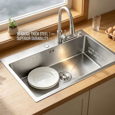 Bom preço Brushed 18-Gauge 304 Stainless Steel Single Bowl Kitchen Sink Undermount 1000mm 300mm Extra-Deep Basin on-line