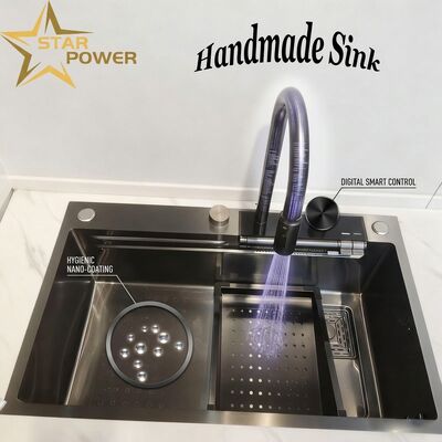 Bom preço Pia de cozinha de aço inoxidável 304 nano-revestida preta fosca Undermount tigela dupla 900 mm 250 mm de profundidade on-line