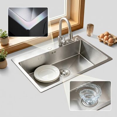 Bom preço Pia de cozinha de tigela dupla de aço inoxidável 316 de qualidade alimentar com borda automática escovada 1000 mm 250 mm de profundidade on-line