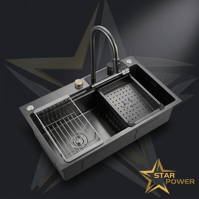 Bom preço PVD Banhado a Vácuo Gunmetal Feito à Mão em Aço Inoxidável 304 Pia de Cozinha Tigela Dupla 700mm 200mm Bacia Profunda on-line
