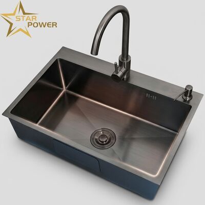 Bom preço SUS304 Lava-louças de cozinha de aço inoxidável com acabamento PVD metálico e bacia extra-profunda de 10 polegadas online