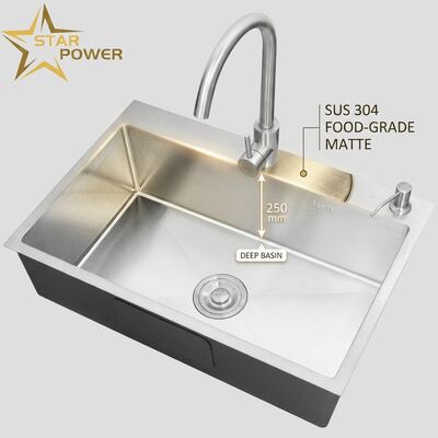Bom preço Banheira de cozinha de qualidade alimentar 304 SS, de superfície opaca e 250 mm de profundidade on-line