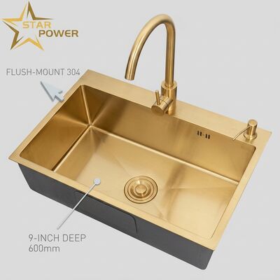 Bom preço Pia de Cozinha em Aço Inoxidável 304 com Acabamento Dourado e Design de Embutir online