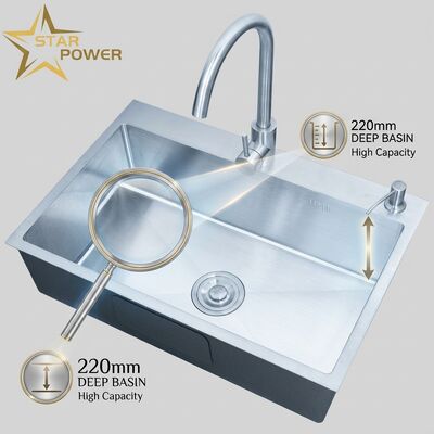 Bom preço Pia de Cozinha Dupla em Aço Inoxidável 316 com Cuba de 220mm de Profundidade e Design de Montagem Superior on-line