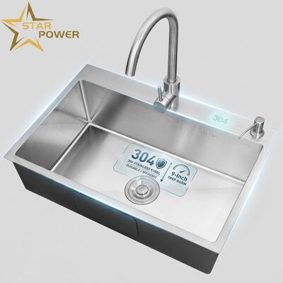 Bom preço Pia de cozinha em aço inoxidável 304 com acabamento cromado e cuba com 23 cm de profundidade para instalação por baixo online