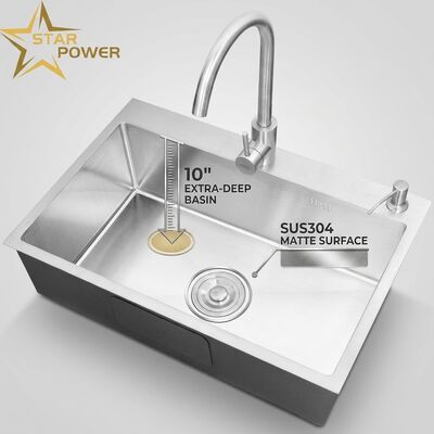 Bom preço Pia de Cozinha Dupla em Aço Inoxidável SUS304 com Superfície Fosca e Cuba Extra Profunda de 10 Polegadas online