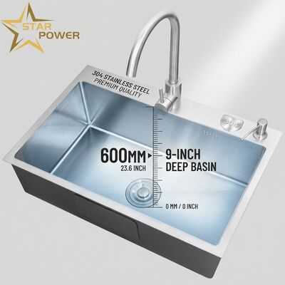 Bom preço 304 aço inoxidável Double Bowl Laveira de cozinha polida de 600 mm 9 polegadas de profundidade on-line