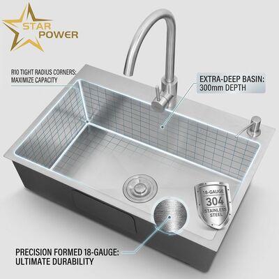 Bom preço Cuba de Cozinha de Montagem Superior / Embutir 18-Gauge 304 SS Cuba Dupla de Cozinha Superfície Fosca Montagem Superior 1000mm 300mm Cuba Extra Profunda | Profundidade de Cuba Personalizável Disponível | Espessura de Aço Personalizável Disponível on-line