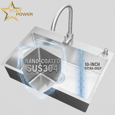Bom preço Top Mount / Drop-in Laveira de Cozinha SUS304 aço inoxidável igual Double Bowl Laveira de Cozinha nano-revestida Drop-In 700mm 10 polegadas extra-profunda bacia. on-line