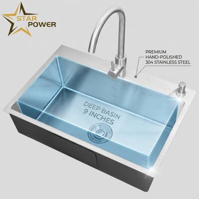 Bom preço Top Mount / Drop-in Laveira de Cozinha 304 Aço Inoxidável Equal Double Bowl Laveira de Cozinha Polidas à Mão Drop-In 600mm 9 polegadas profundidade Bassinha Personalizada Profundidade Bassinha Disponível on-line