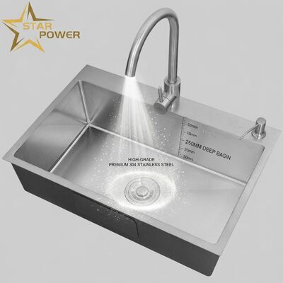 Bom preço Top Mount / Drop-in Laveira de Cozinha de Grau Alimentar 304 SS Double Bowl Laveira de Cozinha Polida Top-Mount 900mm 250mm Bacia Profunda on-line