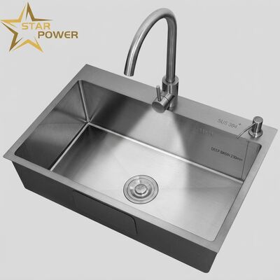 Bom preço Instalação / inserção do lava-louças de cozinha 304 aço inoxidável principal e auxiliar recipiente de cozinha lava-louças de cozinha PVD de arma de fogo Instalação de 600mm 9 polegadas de profundidade do reservatório profundidade do reservatório personalizado disponível on-line