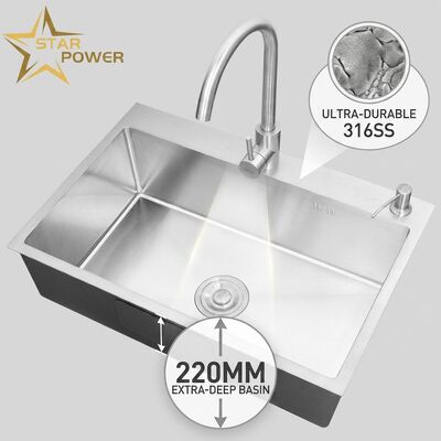 Bom preço Pia de Cozinha com Montagem Superior / Embutida de Aço Inoxidável 316 Pia de Cozinha de Duas Cubas com Superfície Fosca Montagem Superior 800mm Cuba Profunda de 220mm | Profundidade de Cuba Personalizável Disponível | Bitola de Aço Personalizável Disponível on-line