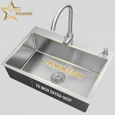 Bom preço Lava-louças de cozinha SUS304 de aço inoxidável Lava-louças de cozinha de recipientes únicos de aço inoxidável coberto de cromo Lava-louças de 700 mm de profundidade extra de 10 polegadas on-line