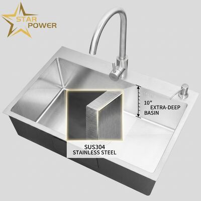 Bom preço Pia de Cozinha de Montagem Superior / Embutir em Aço Inoxidável SUS304 Pia Dupla de Cozinha Polida de Montagem Superior 700mm Bacia Extra Profunda de 10 Polegadas | Profundidade de Bacia Personalizada Disponível | Espessura de Aço Personalizada Disponível on-line