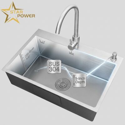 Bom preço Cuba de Cozinha de Embutir Aço Inoxidável 304 Cuba de Cozinha de Cuba Única Escovada de Embutir Bacia de 600 mm de Profundidade 9 polegadas | Profundidade de Cuba Personalizável Disponível | Bitola de Aço Personalizável Disponível on-line