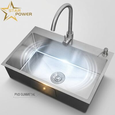 Bom preço Cuba de Cozinha de Embutir / Flush Mount Aço Inox 304 Grau Alimentício Cuba Principal e Auxiliar Cuba de Cozinha PVD Gunmetal Montagem Flush 900mm Cuba Profunda de 250mm | Profundidade de Cuba Personalizável Disponível | Espessura de Aço Personalizável Disponível on-line