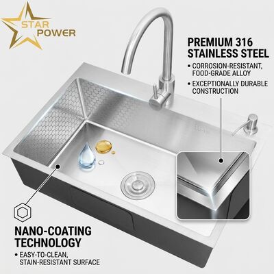Bom preço Pia de Cozinha de Montagem Superior / Embutir em Aço Inoxidável 316 com Duas Cubas Iguais, Revestimento Nano, 800mm de Comprimento, 220mm de Profundidade | Profundidade de Cuba Personalizável Disponível | Espessura do Aço Personalizável Disponível on-line