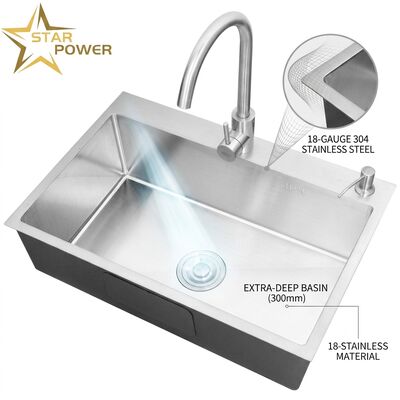 Bom preço Cuba de Cozinha de Embutir 18-Gauge 304 SS Cuba de Cozinha de Cuba Única Cromada Embutida Bacia Extra-Profunda de 1000mm 300mm | Profundidade de Bacia Personalizada Disponível | Bitola de Aço Personalizada Disponível on-line
