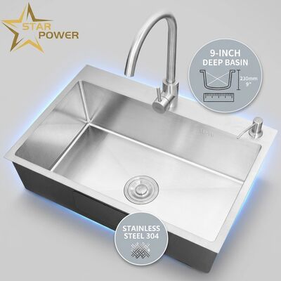 Bom preço Top Mount / Drop-in Laveira de Cozinha 304 aço inoxidável Double Bowl Laveira de Cozinha Superfície Matte Top-Mount 600mm 9-inch Deep Basin on-line