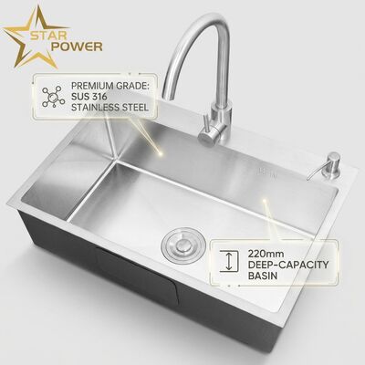 Bom preço Instalação / inserção do lava-louças de cozinha 316 de aço inoxidável Lava-louças de cozinha principal e auxiliar de tom de ouro Instalação de lava-louças de 800 mm 220 mm Bacia profunda. on-line