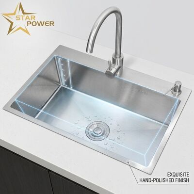 Bom preço 316 aço inoxidável principal e auxiliar taça cozinha lavatório dourado-toneado flush-montagem 800mm 220mm profundidade bacia on-line
