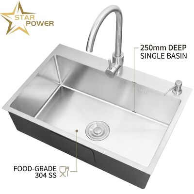 Bom preço A pia da cozinha da única bacia do produto comestível 304 SS escovou Undermount 900mm bacia profunda de 250mm on-line
