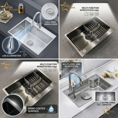 Bom preço Borracha de aço inoxidável 304 18 Gauge Submontante Estação de trabalho de cozinha Lava-louças, Single Bowl X Groove Design de drenagem rápida on-line