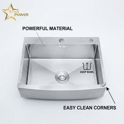 Bom preço 304 aço inoxidável Laveira de cozinha de fazenda feita à mão 33x22 polegadas, avental de 16 gauge Frente, R10 Design de canto arredondado on-line