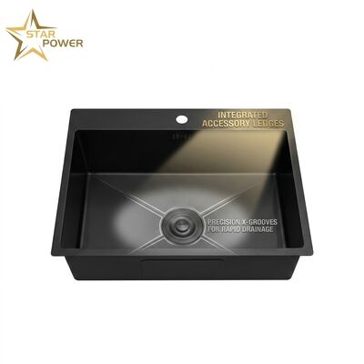 Bom preço Pia de Cozinha de Aço Inoxidável 304 com Revestimento Nano Preto, Cuba Dupla de Embutir, Kit de Acessórios com Tábua de Corte on-line
