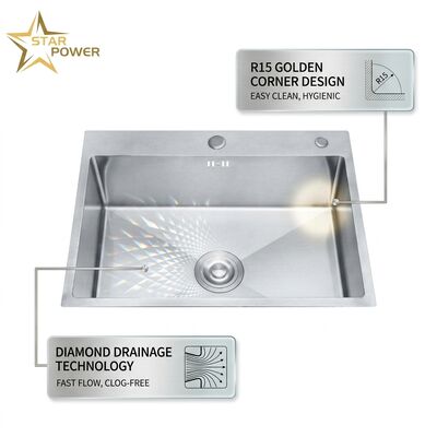 Bom preço Fabricado à mão 304 aço inoxidável lavabo de cozinha 33x22 polegadas Double Bowl, acabamento de cetim, R15 Cantos arredondados 18 Gauge on-line