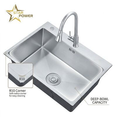Bom preço 25x22 polegadas Drop-in Laveira de cozinha 304 aço inoxidável Single Bowl 18 Gauge Nano Antibacterial Revestimento on-line