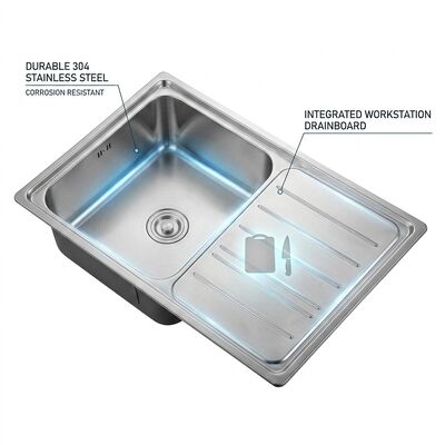 Bom preço 30x18 polegadas Submount Workstation Cozinha Lavabo 304 aço inoxidável Single Bowl 18 Gauge Com Drainboard on-line