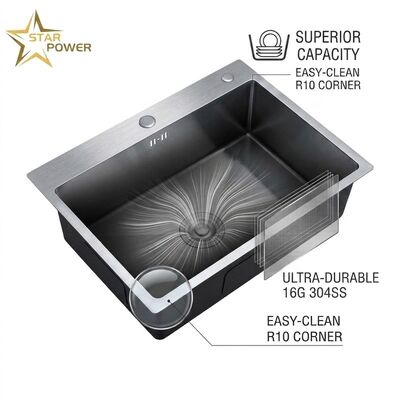 Bom preço 16 Gauge 304 Stainless Steel Deep Single Bowl Kitchen Sink Drop-in 33x22 Inch 10 Inch Basin Brushed Finish on-line