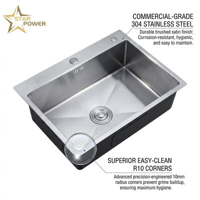Bom preço 16 Gauge 316 Stainless Steel Deep Single Bowl Kitchen Sink Drop-in 30x18 Inch 10 Inch Basin Brushed Finish on-line