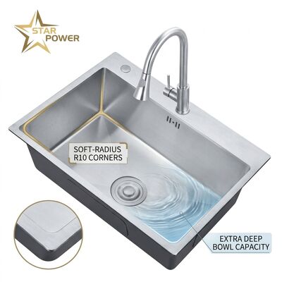Bom preço Drop-In 27x18 Single Bowl Kitchen Sink SUS304 Handmade 22 Gauge Deep Basin online